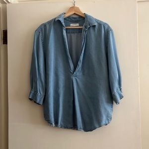 Zara deep V faux denim blouse